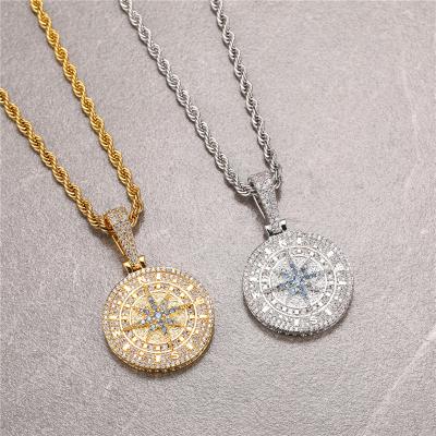 China Other New Hip Hop Compass Pendant Necklaces Iced Out Zircon Pendant Rope Chains Women Men Shape Bling Charm Necklace Jewelry for sale