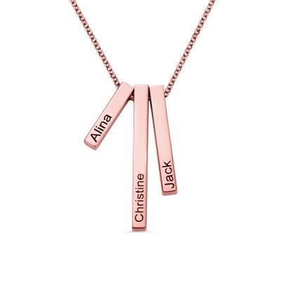 China TRENDY Stainless Steel Gold Rose Gold Engraved Triple 3D Vertical Bar Silver Necklace for sale