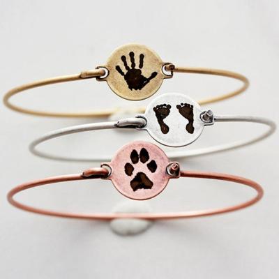 China FASHIONABLE Stainless Steel 3pcs/set Silver Gold Footprint Custom Handprint Personalized Bracelet Set for sale