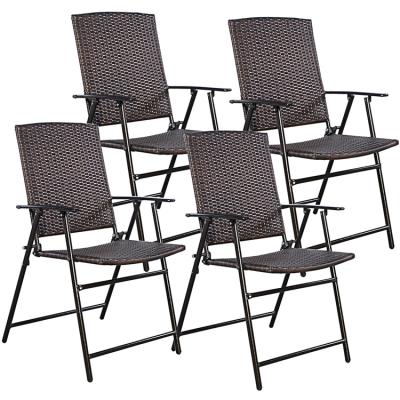 China Leisure Garden Dark Brown Wicker Patio Bistro Furniture Set Waterproof Outdoor Comfortable Folding Rattan Chairs for sale