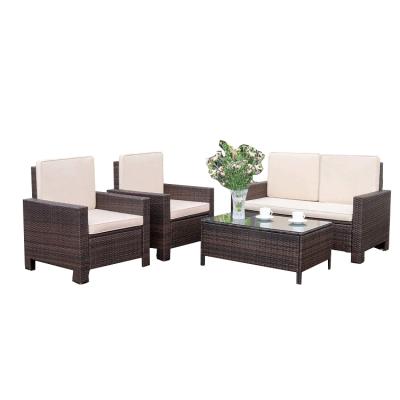 China Durable / Waterproof 4 Pieces Garden Patio Corner PE Rattan Outdoor Chair Furniture Sofa Set With Coffee Table for sale