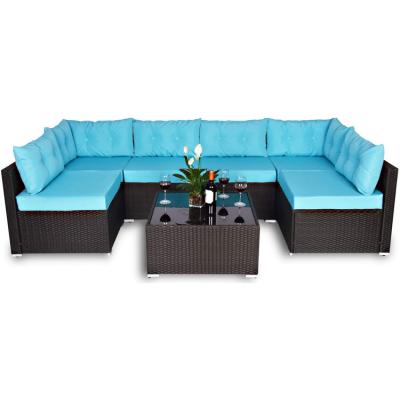 China Durable Outdoor U-Shaped Sofa Chair Set Garden Furniture Wicker / Waterproof Terrace 7Pc PE Rattan Set With Tea Table for sale