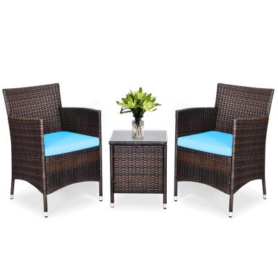 China Durable / China Patio Rattan Conversation Furniture Set Waterproof Outdoor Wicker Sofa Table Chairs 3 Pieces for sale