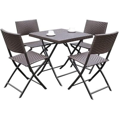 China Durable / Waterproof Outdoor Patio Cafe Bistro Furniture Leisure 5PCS Garden Rattan Folding Chairs And Tables Set for sale