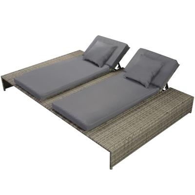 China Durable / Waterproof White Modern Poly Rattan Gray Furniture Double Sun Lounger Bed With Cushion for sale