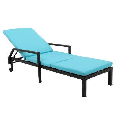 China Adjustable Outdoor Rattan Chaise Lounger With Wicker Cushion And Durable / Waterproof Sun Lounger Chair Wheels for sale