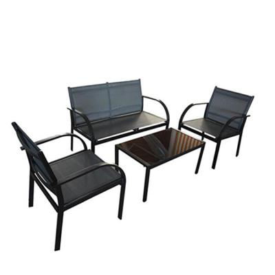 China Durable / Waterproof Outdoor Courtyard Patio Furniture Teslin Fabric Steel Garden Chairs Table Glass Bistro Set Metal for sale