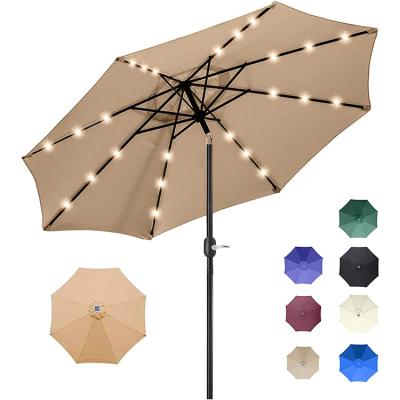 China Durable / Waterproof 2.75m Sun Park Patio Garden Parasol Wholesale Outdoor Bendable Steel Umbrella With LED Light for sale