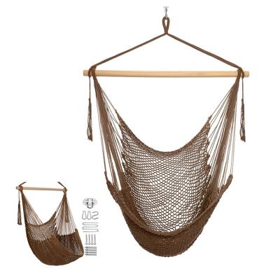 China Durable Durable Cotton Rope Mesh Outdoor Swing Hammock Chair with Hardwood Spreader Bar for sale