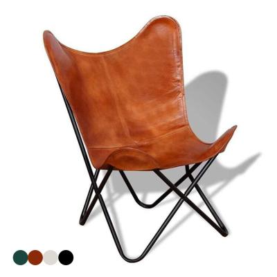 China Brown Living Room Chair Vintage Leisure Stacking Leather Beach Butterfly Chair for sale