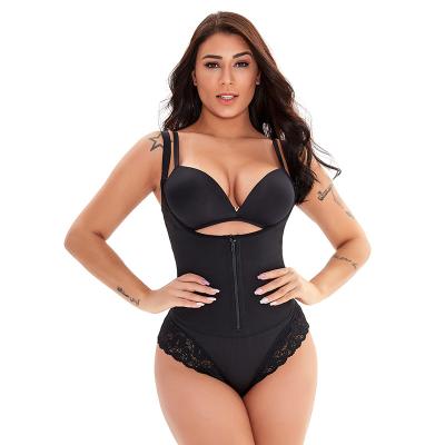 China Dropshipping Breathable Custom Logo Plus Size Women's Body Rubber Corset Slimming One Piece Lace Zipper Body Shaper for sale