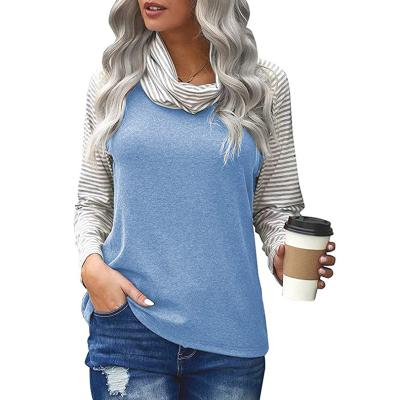 China Anti-wrinkle 2021 autumn and winter women's tops fashion striped high collar women's hoodies and sweatshirts color matching long sleeve for sale