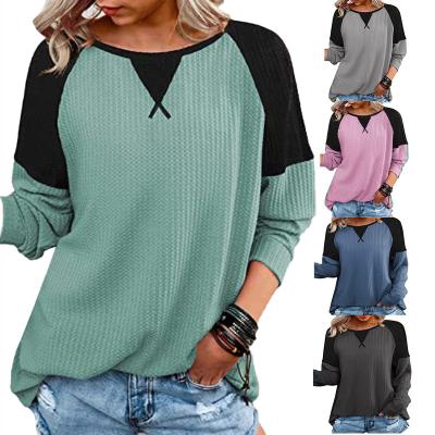 China Anti-wrinkle 2021 autumn and winter warm new women's long sleeve T-shirt neck raglan sleeve round top cross stitching top for sale