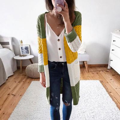 China Anti-wrinkle 2021 autumn and winter new products with stripes quilting women's sweaters knitted coat contrast twist cardigan for sale