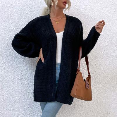 China Anti-wrinkle 2021 autumn and winter new solid color women's sweaters knitted coat mid length knitted cardigan sweaters for sale