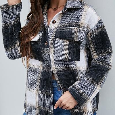 China Anti-wrinkle 2021 autumn and winter new ladies' jacket wool fabric plaid shirt ladies breasted women's coats for sale