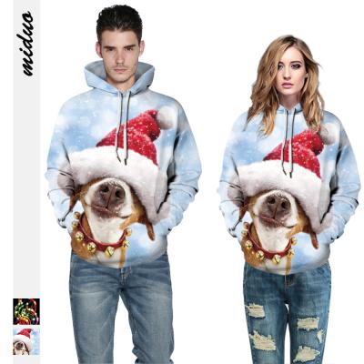 China 2021 Hot Selling Anti-Wrinkle Pattern Customizable Christmas Puppy Digital Printing Couples Long Hooded Women's Sweatshirt Pullover Hooded Longest for sale