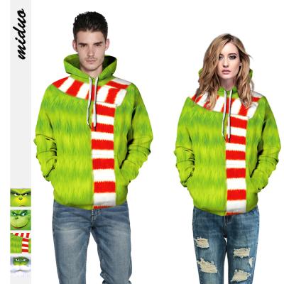 China Monster Hair Green Costume Christmas Pattern Anti-Wrinkle 2021 Hot Selling Hoodies Men Loose Customizable Casual Hoodies Loose Women's Hoodies for sale