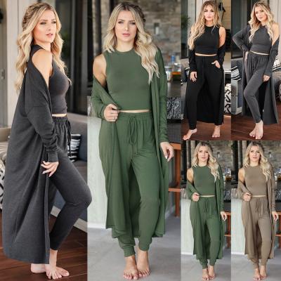 China 2021 casual autumn and winter fashion new knitted casual suit women's three-piece suit ladies vest thin pants sports sets for sale