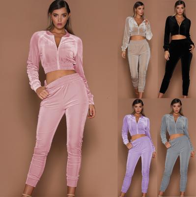 China 2021 Women's Autumn/Winter Solid Color Zipper Sweater Two-piece Sets Women's Breathable Velor And Sweat Pants Sports Trousers Suit for sale