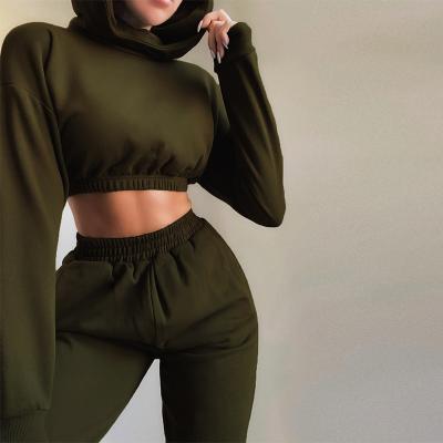 China 2021 Winter Hotsale New Fashion Women's Casual Breathable Sweater Suit Sweater Two Piece Sets High Waist Hooded Sportswear Tracksuit for sale