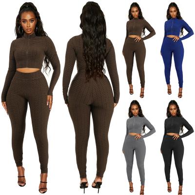 China 2021 Autumn 2021 Amazon women's QUICK DRY hot mockups and new winter zipper leisure jacquard yoga wear sports suit for sale