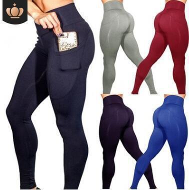 China Breathable Yoga Pants Gym Gaiters Yoga Pants With Pockets Hip Lift High Waist Female RUNNING SIDE Pockets Absorb Sweat Elasticity for sale