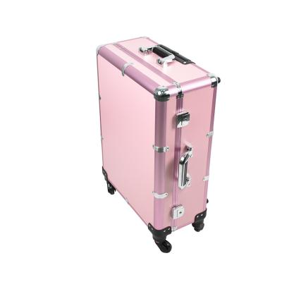 China Rolling Aluminum Makeup Case Studio 4-Legs Aluminum Trolley Makeup Case With Large Lighted Mirror for sale