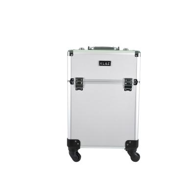 China Aluminum Nail Tools Travel Aluminum Trolley Cosmetic Case And Aluminum Makeup Rolling Case for sale