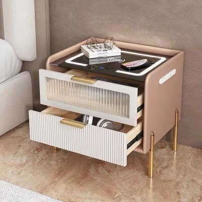 China LIGHT GRAY Solid Luxury Small Stand Luxury PU Leather Bedroom Furniture Extendable Hot Selling Modern Bedside Table Modern Bedside Table for sale