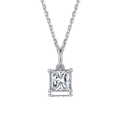 China CLASSIC Fine Jewelry D VVS1 White 925 Silver Square Solitaire Moissanite Necklace For Women for sale