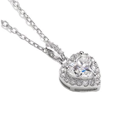 China D VVS1 1ct White Moissanite 925 CLASSIC Anniversary Heart Silver Moissanite Fancy Necklace For Women for sale