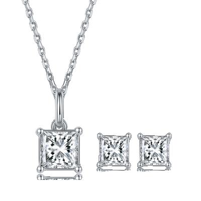 China CLASSIC White D VVS1 S925 Sterling Solitaire Square Moissanite Rings Earrings and Necklaces Jewelry Sets for Women for sale