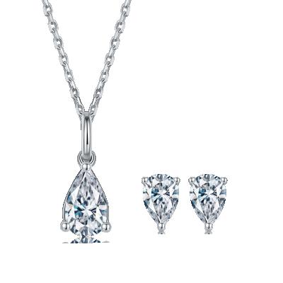 China CLASSIC White D VVS1 S925 Sterling Solitaire Pear Moissanite Rings Earrings and Necklace Jewelry Sets for Women for sale