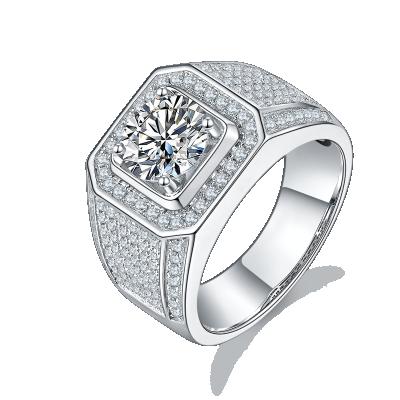 China 2 Carat Top Quality Romantic D VVS1 Round Brilliant Cut Cuban Moissanite Ring Engagement For Man for sale