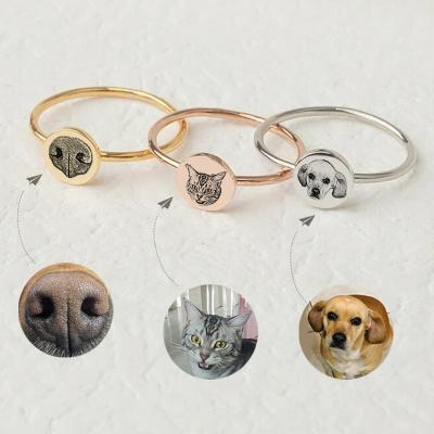 China TRENDY Custom Pet Paw Prints and Ring Main Photos Custom Cut Out Portrait Circular Rings Gift for Pet Lovers, Jewelry for Women for sale