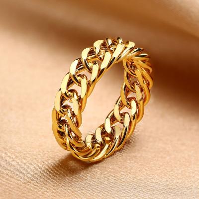 China Personality Chain Jewelry Trend Fashion CLASSIC Women's Ring Stainless Steel Ring Wholesale 18K Gold for sale