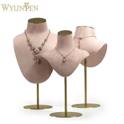 China Morden WYP Professional Handmade Pink Suede Leather Metal Jewelry Bust Necklace Display Stand In Stock for sale