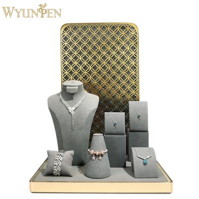 China Morden WYP Gray Microfiber Jewelry Display Prop Custom Jewelry Stand For Counter Showcase Ring Bust Necklace Bracelet for sale