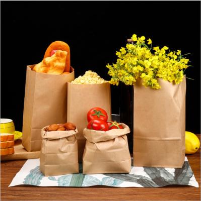 China Recycled Materials Wholesale Brown Paper Square Bottom Bread Bag Baked Pastry Takeaway Food Bag Custom Doggy Bag for sale