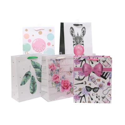 China Animal Logo Offset Printing Strong Recyclable Custom Ribbon Handle Packaging In Paper Cheap Eco Factory Shopping Gift Bags Bag Paper for sale