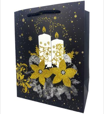 China Recyclable Customized Paper Bag With Gold Dust On One Side Portable White Daily Christmas Card Paper Bag Packaging Manufacturer Wholesale for sale