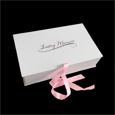 China Recyclable Pink White White High End Cardboard Gift Box Custom Ribbon Gift Box Valentine's Day Ribbon Box For Dress for sale