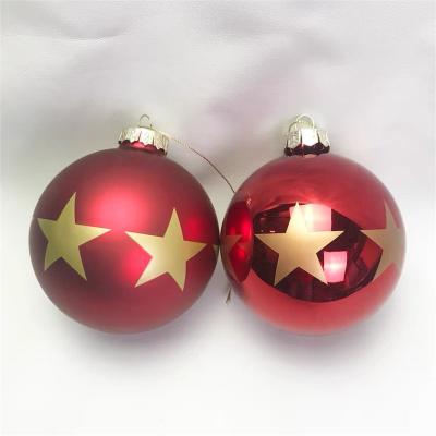 China Ornament Factory Wholesale High Quality Hanging Gold Star&Stripe 8CM Christmas Ornaments Red Glass Ball For Christmas Tree for sale