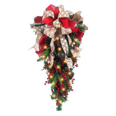 China Hot Sale 27.5inch Bell&Red Berry Decorations Artificial Christmas Decorations 2022 PVC Christmas Swag With LED Light for sale