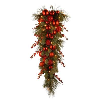 China PVC Christmas Ball&Leaves Red Christmas Decorations 3Ft Holiday Decor Artificial Christmas Loot For Christmas Decorations for sale