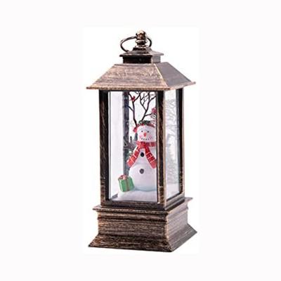 China Bestselling Santa Family Decoration Customized Christmas Quadrate Snow Lantern Glass Twinkle Lantern Lamp for sale