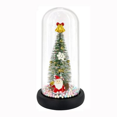 China Glass Supplies Mini Artificial Christmas Tree Christmas Decoration in Glass Dome with Lights Battery Operated for Christmas Decorations for sale