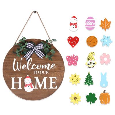 China DIY Interchangeable Wooden Welcome Door Sign For Front Entry House Porch for sale