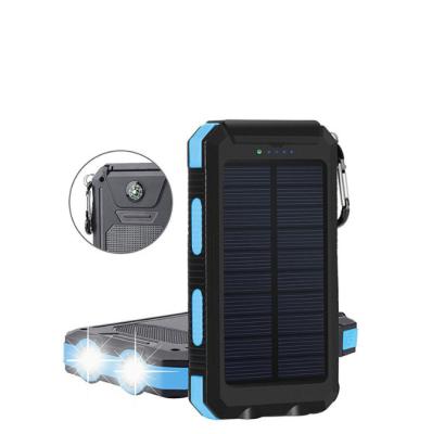 China Portable Solar Wireless Power Bank Power Bank External Charger 10000mAh Solar Battery Pack with 2 LED Light for sale